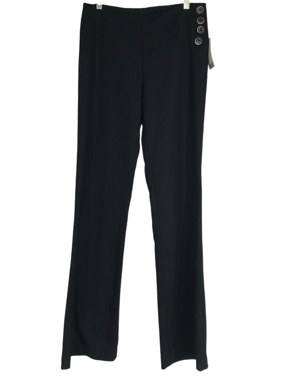 Anthropologie Elevenses The Brighton Black Boot-Cut Pants Side Button Detail 2